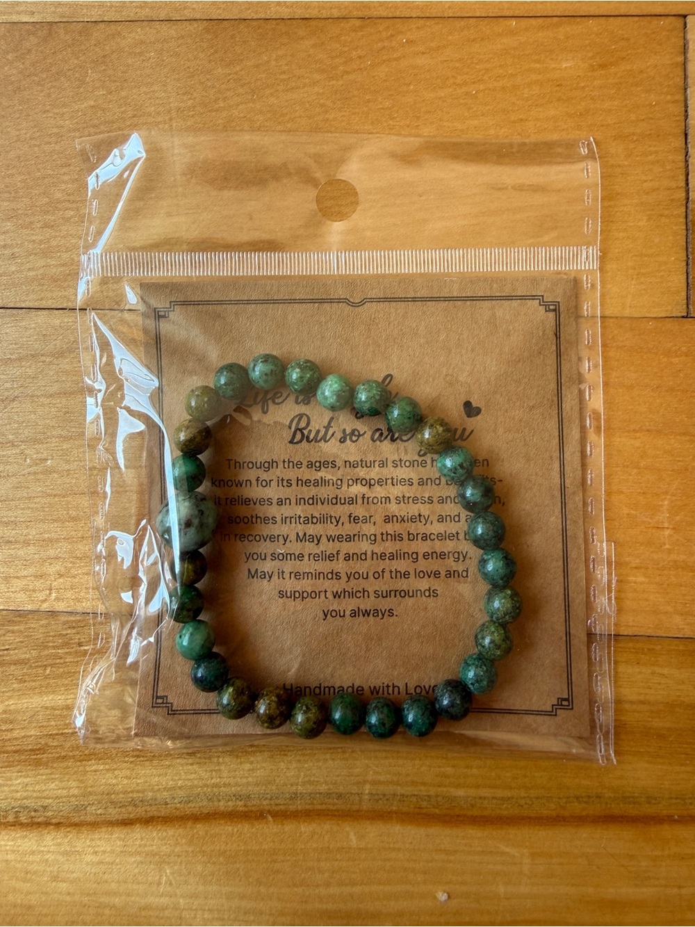 Green Natural Stone Beaded Bracelet — Healing Gem Accent